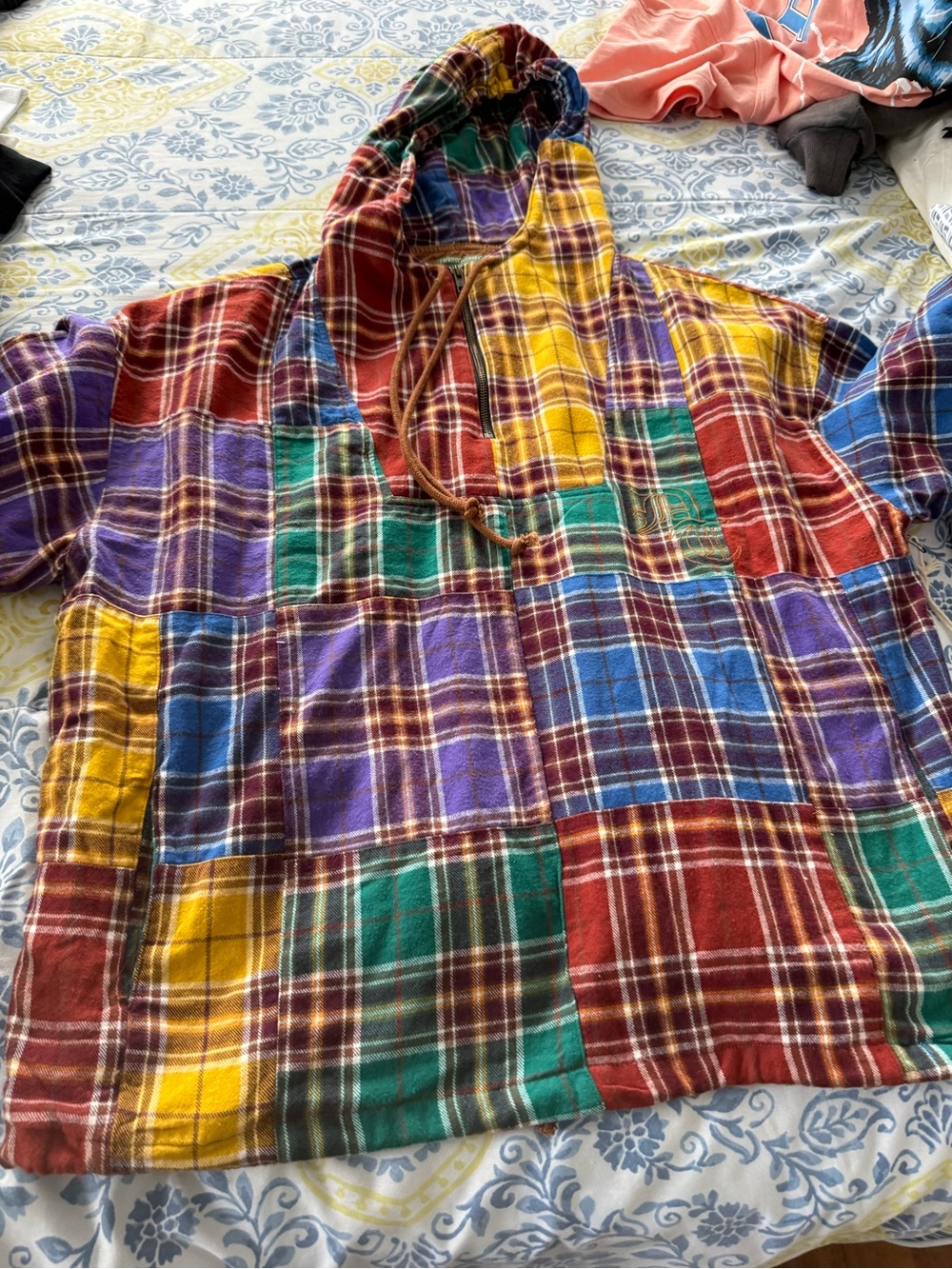 Men's Multi-Panel Plaid Zip-Up Hoodie Sweater - Colorful Patchwork